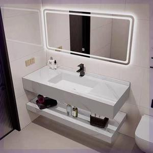 Double Layer Sintered Stone Bathroom <b>Vanity</b> with Seamless Integrated Ceramic Basin & Smart <b>LED</b> Mirror - Product Image 5
