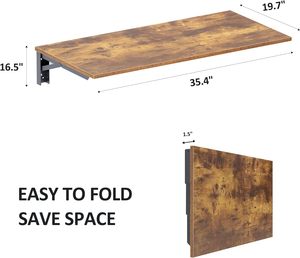 Bureau pliant mural brun rustique robuste de 36 "X 20": une <span class=keywords><strong>table</strong></span> de travail compacte pour la maison, la cuisine, <span class=keywords><strong>le</strong></span> salon et les petits espaces - Product Image 2