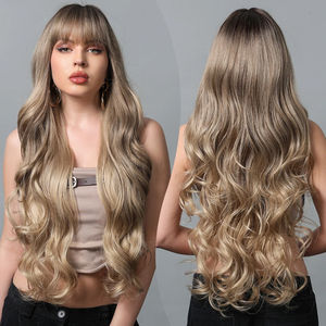 34 Zoll extra lange hitze beständige Faser perücke Golden Layered Large Wave Curly Synthetic Perücke Lockiges Haar Matt Hohe Dichte - Product Image 1
