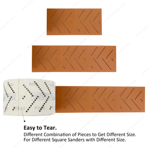 Grano 80-2500 70mm * 70mm Agujeros en forma de V Rollo de papel de <span class=keywords><strong>lija</strong></span> cuadrado Respaldo de película de cerámica naranja <span class=keywords><strong>para</strong></span> <span class=keywords><strong>lijadora</strong></span> al vacío OEM personalizable - Product Image 3