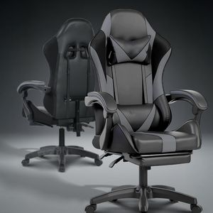 Leather Fabric Gamer Chair with Lumbar Support Ergonomic Gaming Chair with <b>Footrest</b> - Product Image 3