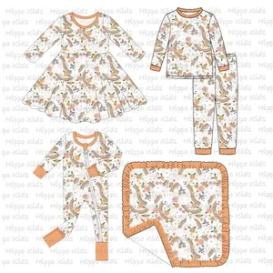 Hippo Kids Halloween children's clothing cute ghost print girls bamboo/cotton dress and pajamas offer print customs for kids