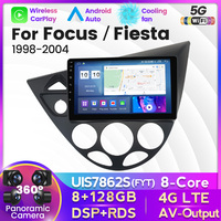 Autoradio Android 12 8 cœurs 8+128G pour Ford Focus Fiesta 1998-2004 Écran de voiture Android tactile avec GPS DSP BT