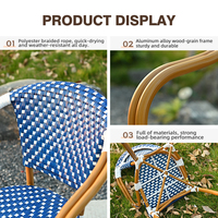 Meubles de bar commerciaux écologiques, table de bistrot moderne à motif marbre français, chaises de jardin empilables durables en rotin PE