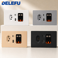 Prise murale DELEFU type N brésilien 2P+T 10A/20A avec chargeur rapide USB-A USB-C 20W PD, câble rétractable double, panneau PC