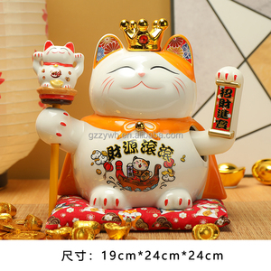 Vente en gros de chat porte-bonheur japonais Elvis Maneki Neko en céramique de 9 pouces pour la décoration de la maison et le Nouvel An chinois-Style ange - Product Image 2