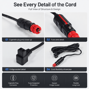 Cable de Alimentación para Refrigerador de Coche de 3.5M 12V/24V, Cable con Enchufe para Encendedor de Cigarrillos y Fusible para Refrigerador Portátil de Coche - Product Image 2