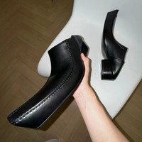 Chaussures Derby à bout carré relevé pour hommes et femmes, en cuir microfibre, semelle extérieure en caoutchouc, talon épais, à enfiler, collection automne