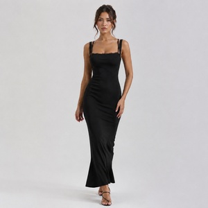 Robe longue sans manches pour femme, à volants superposés en dentelle, couleur unie, extensible, coupe ajustée, décontractée, taille naturelle, silhouette crayon - Product Image 4