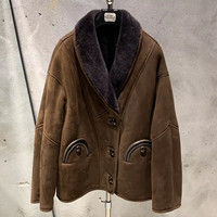 Veste en peau de mouton surdimensionnée pour femmes, véritable daim mat brun foncé, manteau en peau de mouton