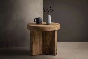 Antique Style Recycled Wood Solid <strong>Oak</strong> <strong>Small</strong> Round Tea <strong>Table</strong> Side <strong>Table</strong> Coffee <strong>Table</strong> for Living Room - Product Image 3