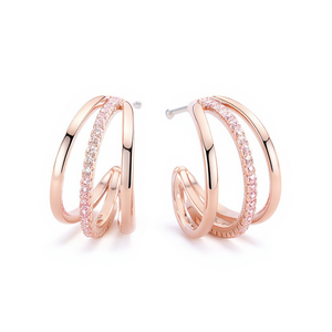 Orecchini a Cerchio Geometrici E2797 in Oro Rosa con Cristalli e Strass, Lussuosi per Uso Quotidiano Femminile - Product Image 1