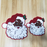 Patchs thermocollants personnalisés en chenille noire brodée, motif Père Noël bébé, pour vêtements et sweats à capuche, vente en gros pour Noël