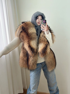 Gilet in Vera Pelliccia <span class=keywords><strong>di</strong></span> Procione per Donna, Collo Grande, Invernale, Spesso e Caldo, Senza Maniche, Giacca Corta - Product Image 2