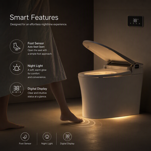 WC intelligent monobloc avec bidet à chasse automatique, siège chauffant, télécommande, commande vocale, sans réservoir, siphon en P, à poser au sol - Product Image 6