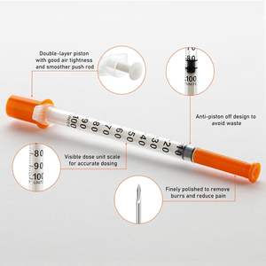 Jeringa de Insulina Naranja Desechable de Grado Médico de Fábrica de 1 ml, 0.5 ml, 0.3 ml, 31 g para Diabéticos con Aguja Fija - Product Image 6