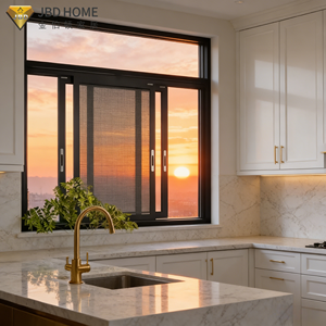 Ventana Corredera Moderna Ahorradora de Espacio con Marco Negro, <span class=keywords><strong>Mosquitera</strong></span> Integrada, Aislamiento Térmico, Certificación Energy Star para Apartamentos Pequeños - Product Image 1