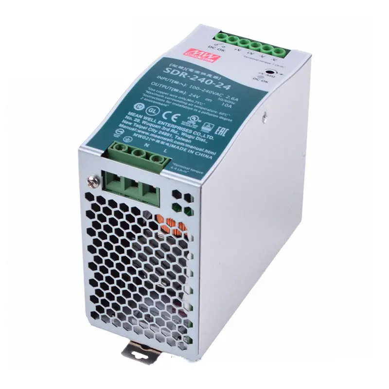 SMPS Originale Meanwell SDR-240-24 240W 24V 10A AC-DC Uscita Singola con PFC funzione Industriale Guida DIN Alimentazione Elettrica di Commutazione