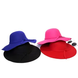 Ladies Church Wholesale PU Leather High Quality Fashion Felt Floppy Wide Brim Fedora Hats Women