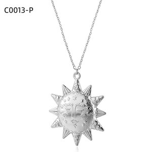 Collar con Colgante de Cara de Sol Amy Amy, Chapado en Plata, Aleación, Joyería Vintage de Moda para Mujer, Regalo, Uso Diario, Cadena de Serpiente C0013 - Product Image 1