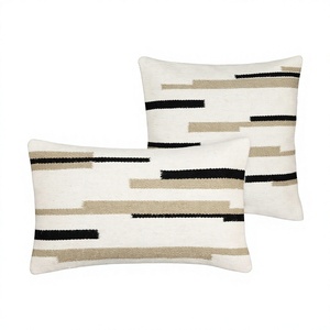 ITHL Unique Boho Cotton Cushion Cover Striped Design Indian Textiles Customizable Vintage Pillow Living Room Home Decor Woven - Product Image 1