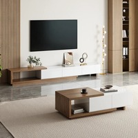 Ensemble Meuble TV et Table Basse en Noyer Style Mid-Century, Conception Extensible, Rangement Spacieux, Moderne, Fabrication OEM Personnalisée