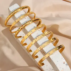 Новое поступление, женские позолоченные браслеты, браслет из нержавеющей стали с фианитами, ювелирные изделия, 18 карат позолоченные Регулируемые браслеты-манжеты, браслет