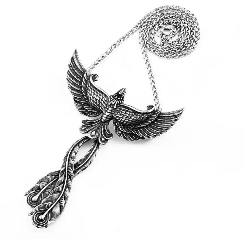 Domineering Gothic Stainless Steel Phoenix Pendant Necklace Hip Hop Peacock Necklace for Men Women Party Jewelry