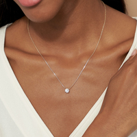 Solitaire Rond 7MM Diamant CZ 925 Collier En Argent Sterling 14k Plaqué Or Bijoux pour Femmes
