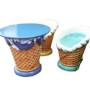 Muebles de tienda personalizados, estatua de mesa de silla de cono de helado de fibra de vidrio