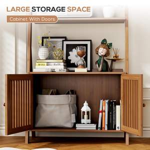 Librería de madera de nogal con cajones, estante de escalera de estantería de nogal de 4 niveles con 6 ganchos, organizador de almacenamiento de pie de madera de 28 pulgadas - Product Image 6