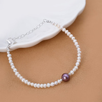 Bracelet de perles violettes naturelles d'eau douce de 6 à 8 pouces, plaqué or, plaqué argent sterling, bijoux élégants pour femmes