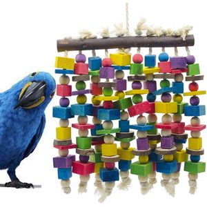 Premium multicolore blocchi di legno naturale grande uccello pappagallo masticazione e strappo giocattoli per Ara uccelli giocattoli - Product Image 1