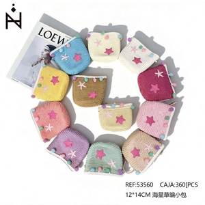 Sac en paille tressé étoile de mer 12x14cm, mini panier en jonc de mer, accessoire de mode style bohème pour femme - Product Image 2