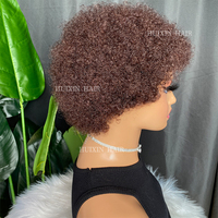 Perruque brésilienne remy naturelle, cheveux humains vierges, non traités, Afro brut, brun, crépus et bouclés, avec frange, prix de gros, 100%