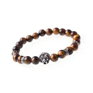 Recién llegado, piedra Natural de moda, 8mm, turquesa, Diy, casco de piedra volcánica, piedra biliar negra, cabeza de leopardo, pulsera con abalorio para mujer