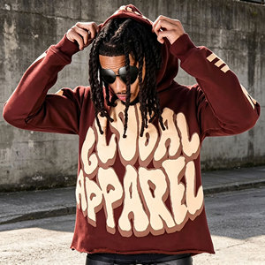 Hoodie court en molleton de coton épais 500 g/m² sur mesure pour fabricants de streetwear, avec impression en relief au bord - Product Image 1