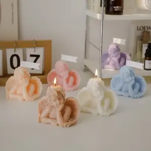 아로마 홈 도매 사용자 정의 향기로운 홈 장식 천사 아기 조각 간장 왁스 촛불