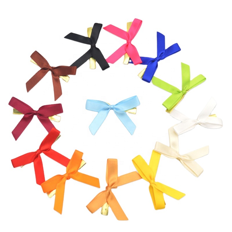 Gordon Ribbons Mini Satin Ribbon Bow With Gold Metal Band Twist Tie for Wedding Cake Candy Gift Wrapping Decoration