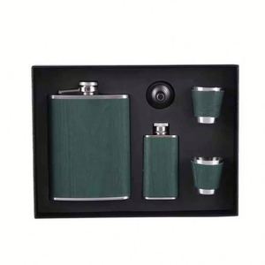 OEM Leather Whiskey Flask Set 8oz Metal Stainless Steel Whisky Hip Flask Gift Set 2 Shot <b>Cup</b> and Funnel Whisky Business Gift Set - Product Image 1
