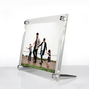 bespoke clear acrylic tabletop frames with chrome bolt stand lucite photo holder