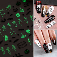 Autocollants 3D pour ongles Halloween, design créatif pour festival, fantôme lumineux sombre, design crâne DIY, plastique, longue durée, imperméable