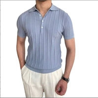 T-shirt homme américain à manches courtes, tricoté fin, anti-rides, avec logo frontal, couleur unie, style rétro de luxe, pour l'automne