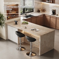 Comptoir de bar en ardoise de style moderne du milieu du siècle, îlot de cuisine compact à plan ouvert, poste de travail encastré, table multifonctionnelle