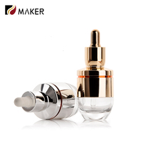 30ml 1oz Récipient vide pour huile essentielle de sérum de soin de la peau Flacon compte-gouttes en verre personnalisé avec distributeur de cosmétiques en argent et or
