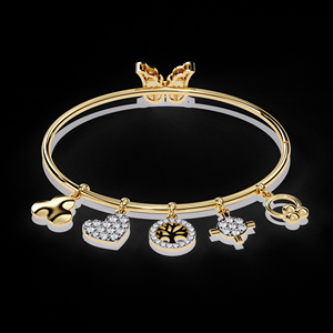 SHREERAJ SOLITAIRE Designer Sterling <b>Silver</b> Gold Heart <b>Charm</b> <b>Bracelet</b> Set with Key Lock Diamond Bangle Gift <b>for</b> Women - Product Image 1
