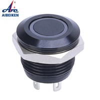 Bouton-poussoir électronique LED étanche en acier inoxydable noir 12 mm, interrupteur lumineux à réinitialisation pour démarrage de voiture, momentané, à tête plate, IP65