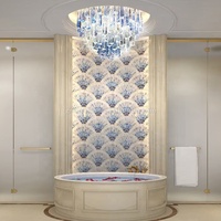 Mosaïque murale en verre découpé sur mesure à motif floral en forme d'éventail pour la décoration des murs et des sols