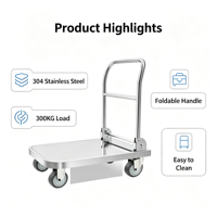 Chariot de salle blanche pliable en acier inoxydable 201, chariot de transport à plateforme pour laboratoire médical, chariot à roulettes pour atelier et alimentation