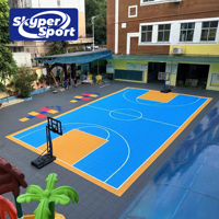 Dalles de sol professionnelles pour terrains de basketball extérieurs, haute absorption des chocs, revêtement sportif en PP emboîtable, 16 mm, double couche, grille croisée